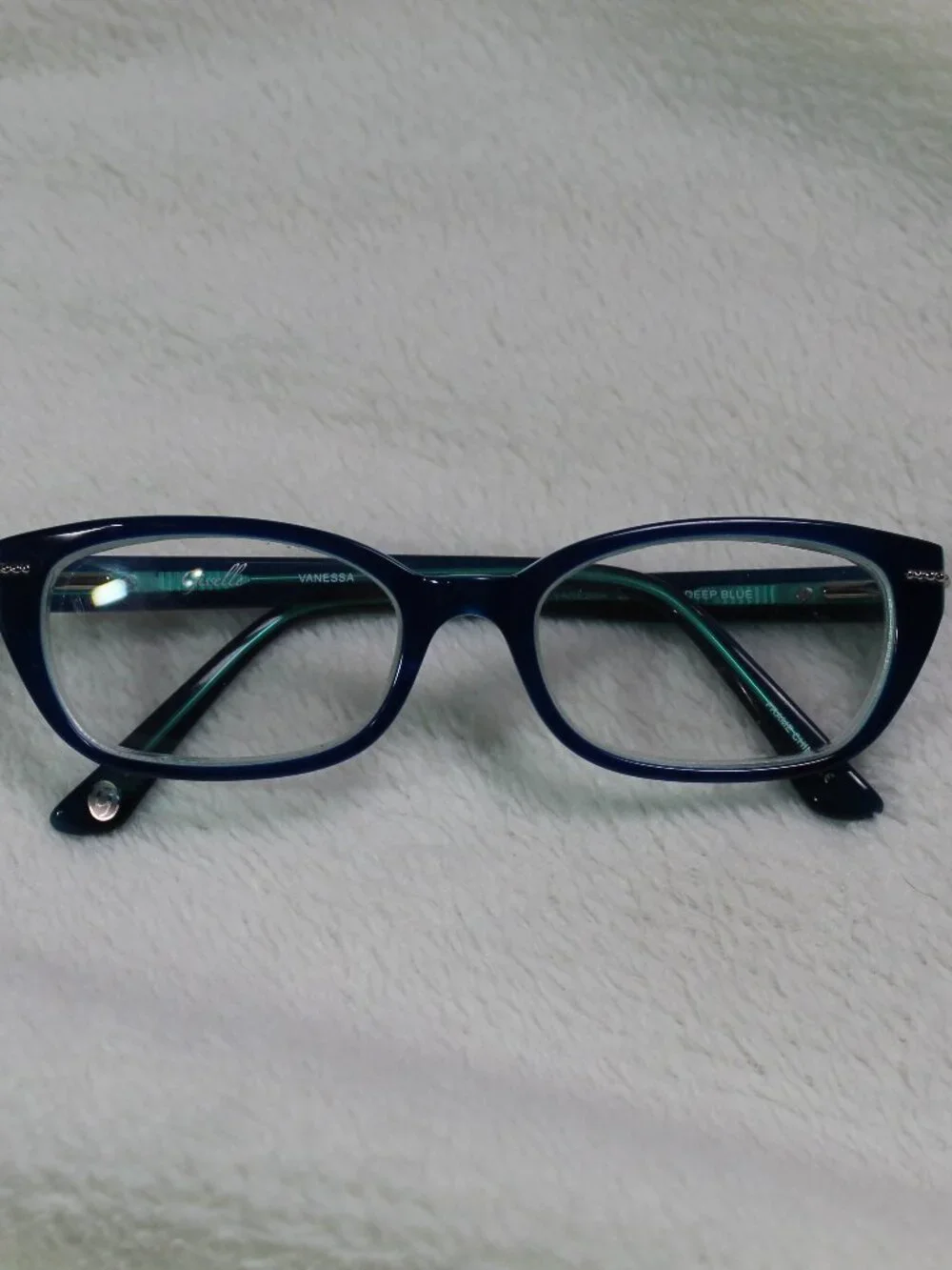 Gisselle Eyeglasses Vanessa Deep Blue Silver Beaded Accent 52-17-135 FRAMES ONLY